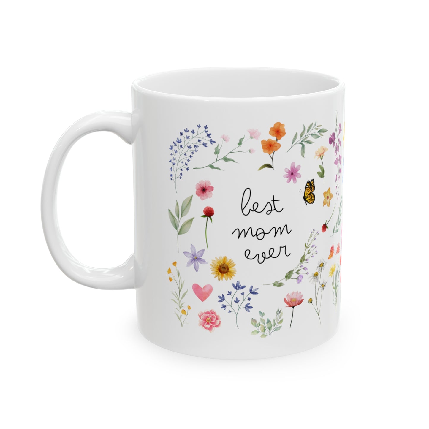 Gifts For Mom | Best Mom Ever Botanical Floral Ceramic Mug, 11oz