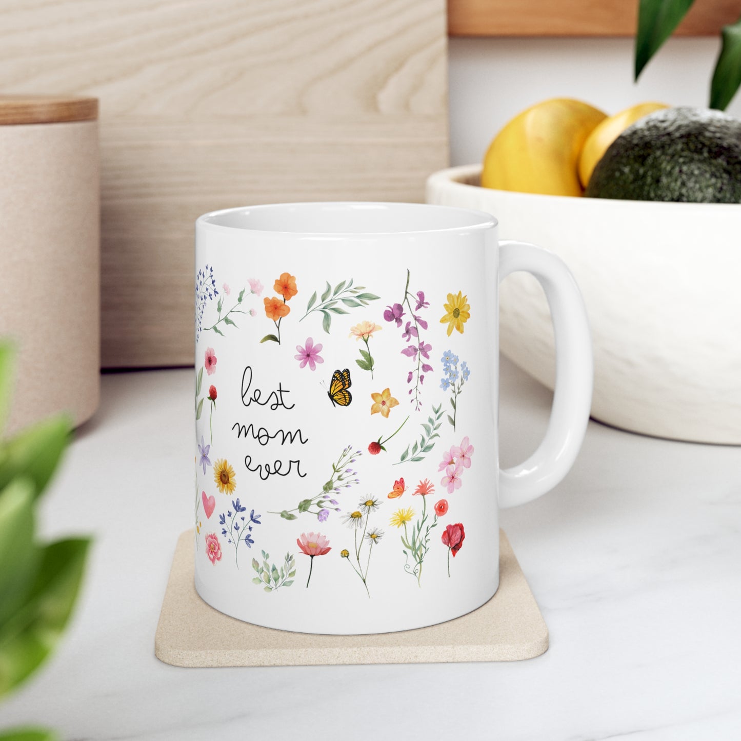 Gifts For Mom | Best Mom Ever Botanical Floral Ceramic Mug, 11oz