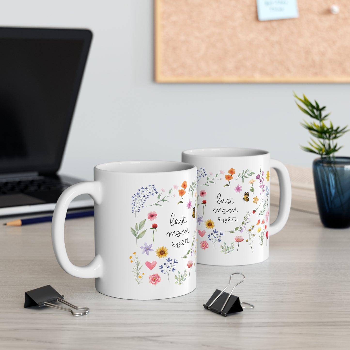 Gifts For Mom | Best Mom Ever Botanical Floral Ceramic Mug, 11oz