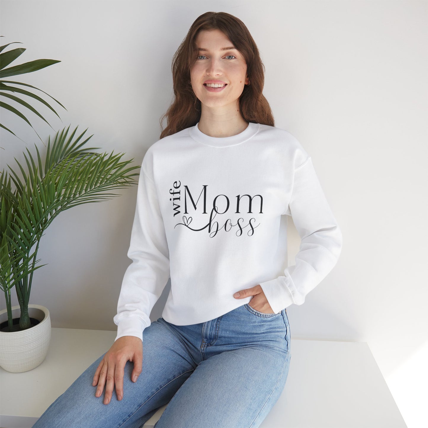 Gifts for Mom | Mom Wife Boss Crew Neck Sweatshirt for Mom