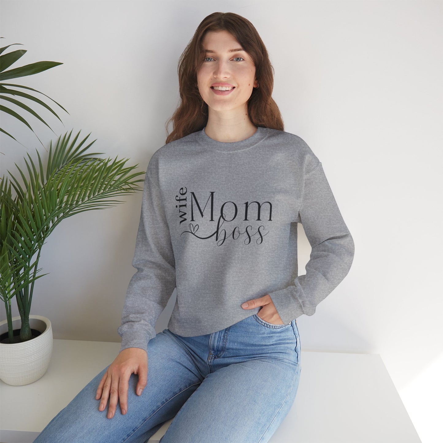 Gifts for Mom | Mom Wife Boss Crew Neck Sweatshirt for Mom