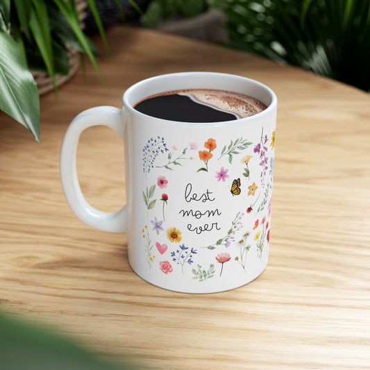 Gifts For Mom | Best Mom Ever Botanical Floral Ceramic Mug, 11oz