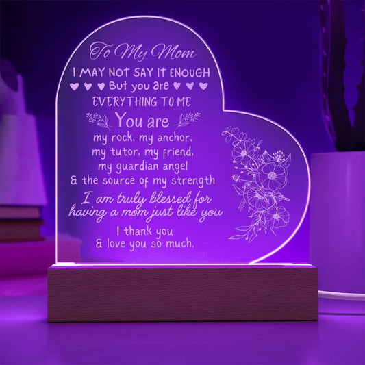 Gifts For Mom | To My Mom Engraved Acrylic  Light Up Plaque